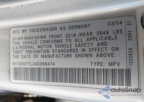 2004 Volkswagen Touareg V8 from USA, damaged, VIN WVGEM77L24D068474